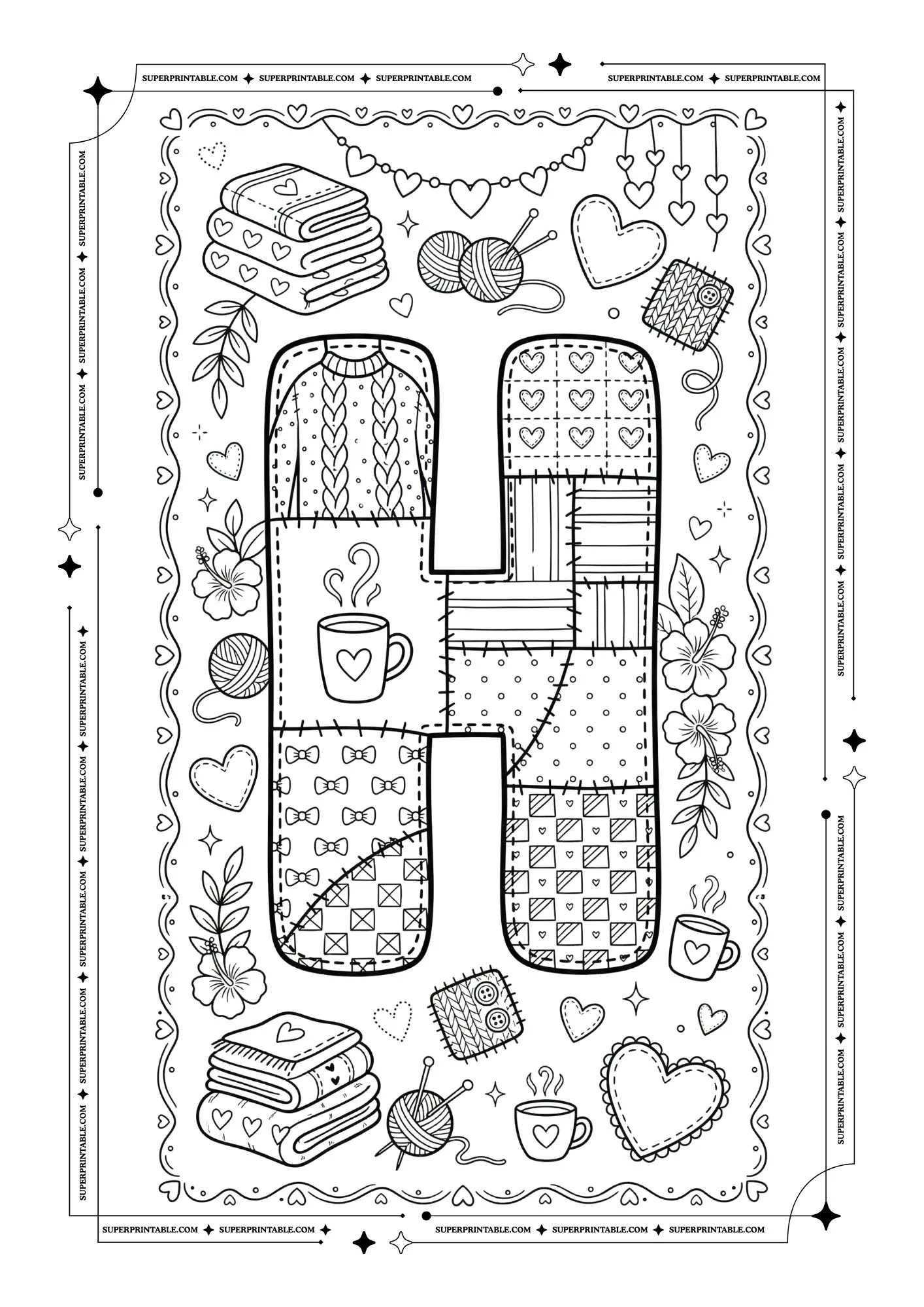 Cozy Valentines Alphabet Coloring Pages 8
