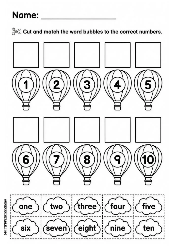Cut & Paste Number Matching Worksheets (1–10) 1
