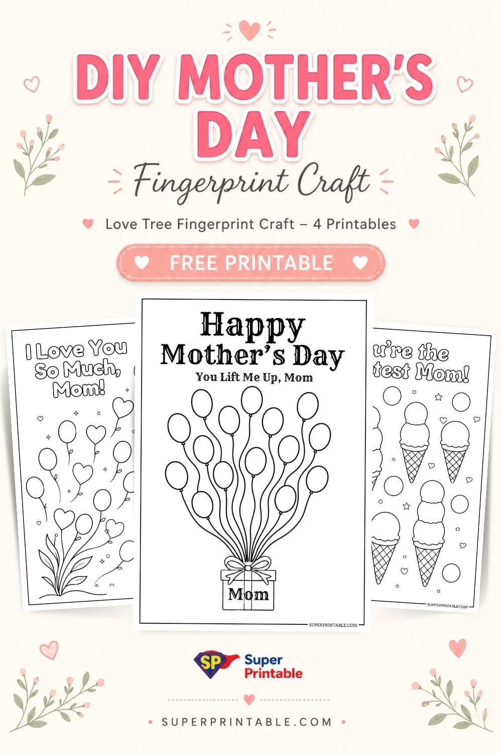DIY Mother’s Day Love Tree Fingerprint Craft 4 Printables Pinterest Image