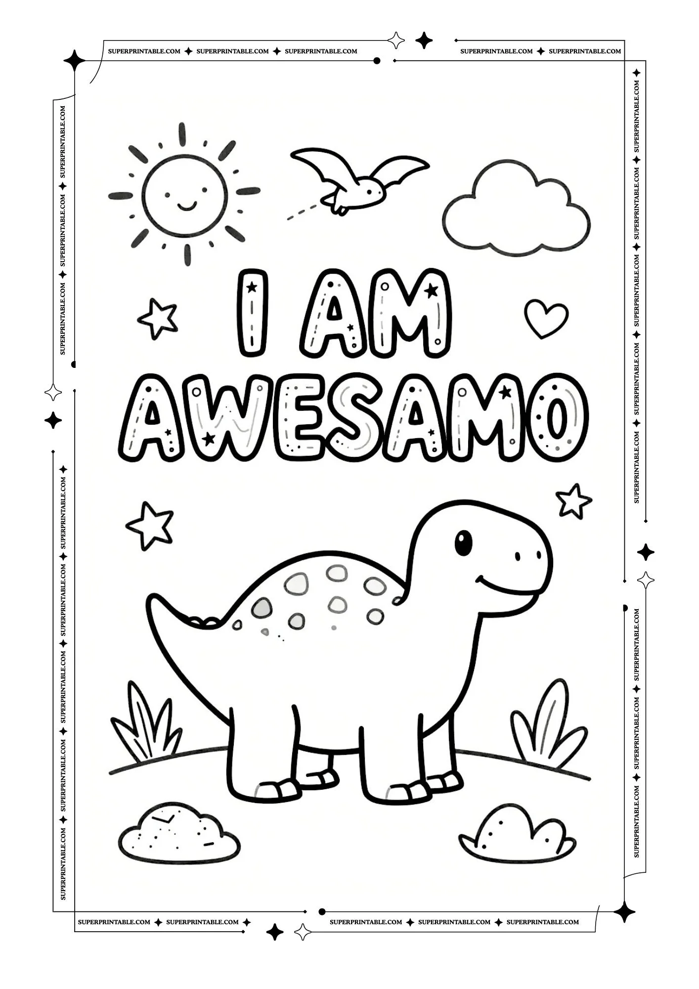 Dinosaur Positive Affirmation Coloring Pages 1