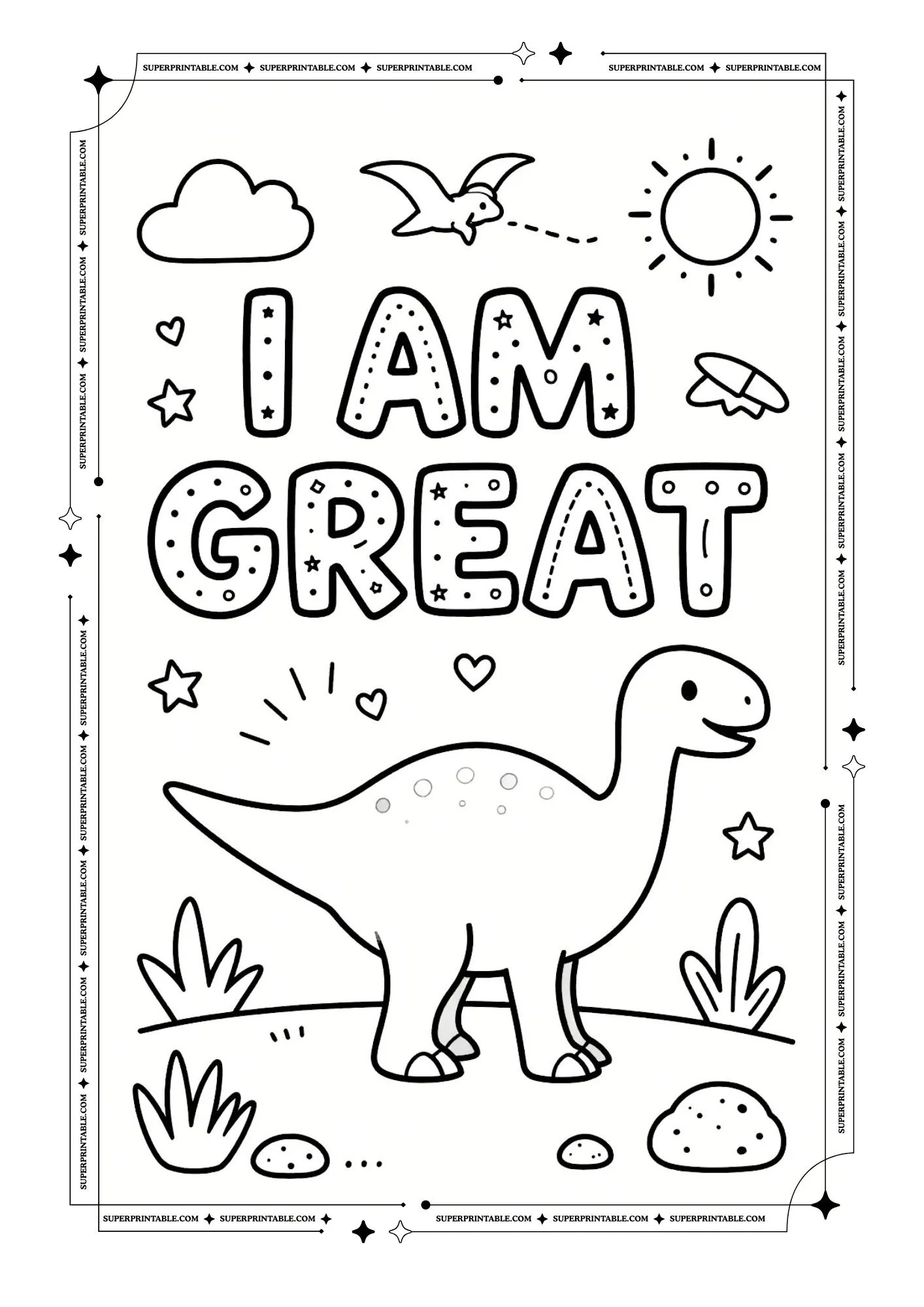 Dinosaur Positive Affirmation Coloring Pages 7