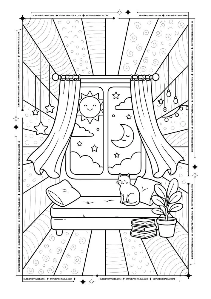 Dreamy Room Aesthetic Coloring Pages 6