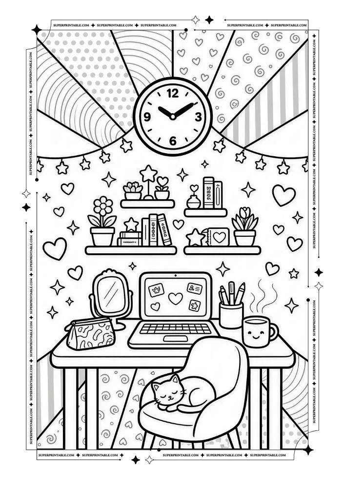 Dreamy Room Aesthetic Coloring Pages 7