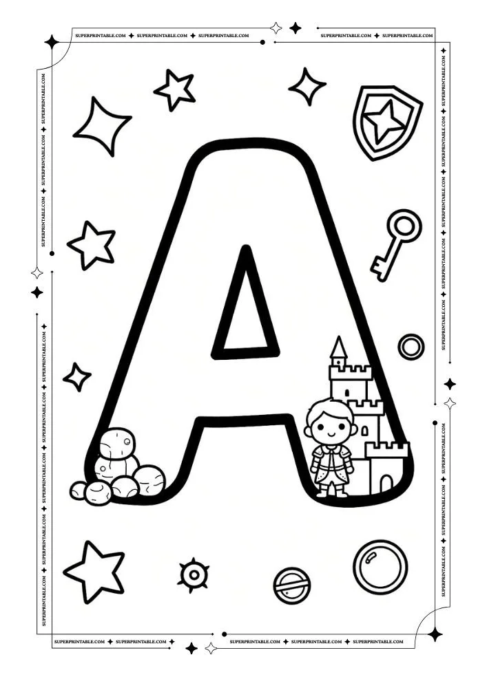 Dungeon and Prince Alphabet Coloring Pages 1