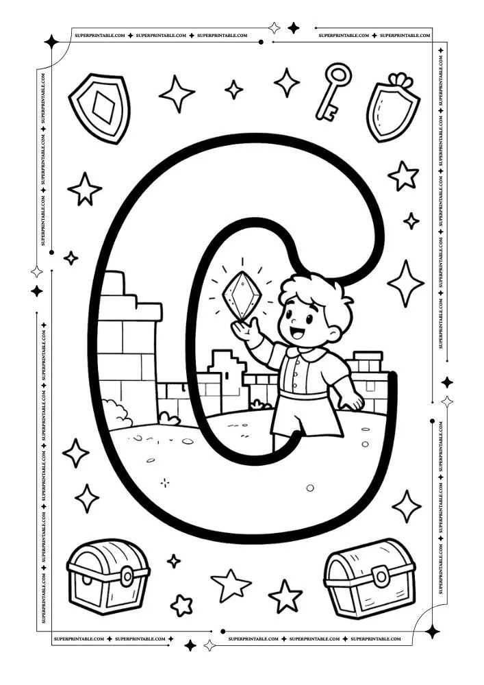 Dungeon and Prince Alphabet Coloring Pages 7