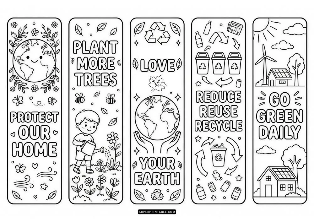 Earth Day Bookmarks Coloring Pages 2
