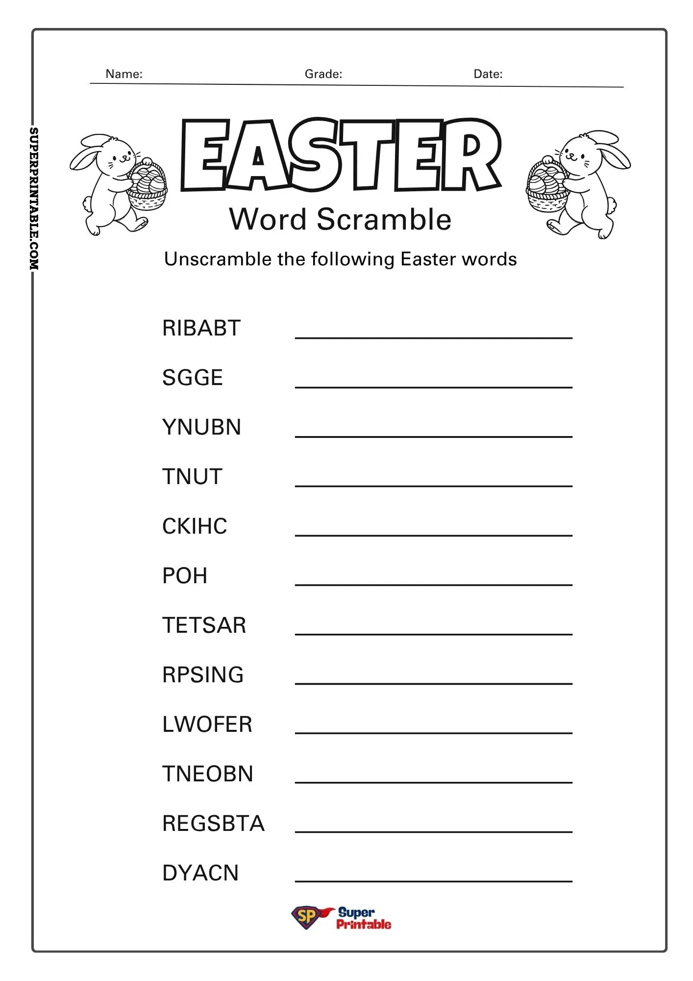 Easter Word Scramble Worksheet 1