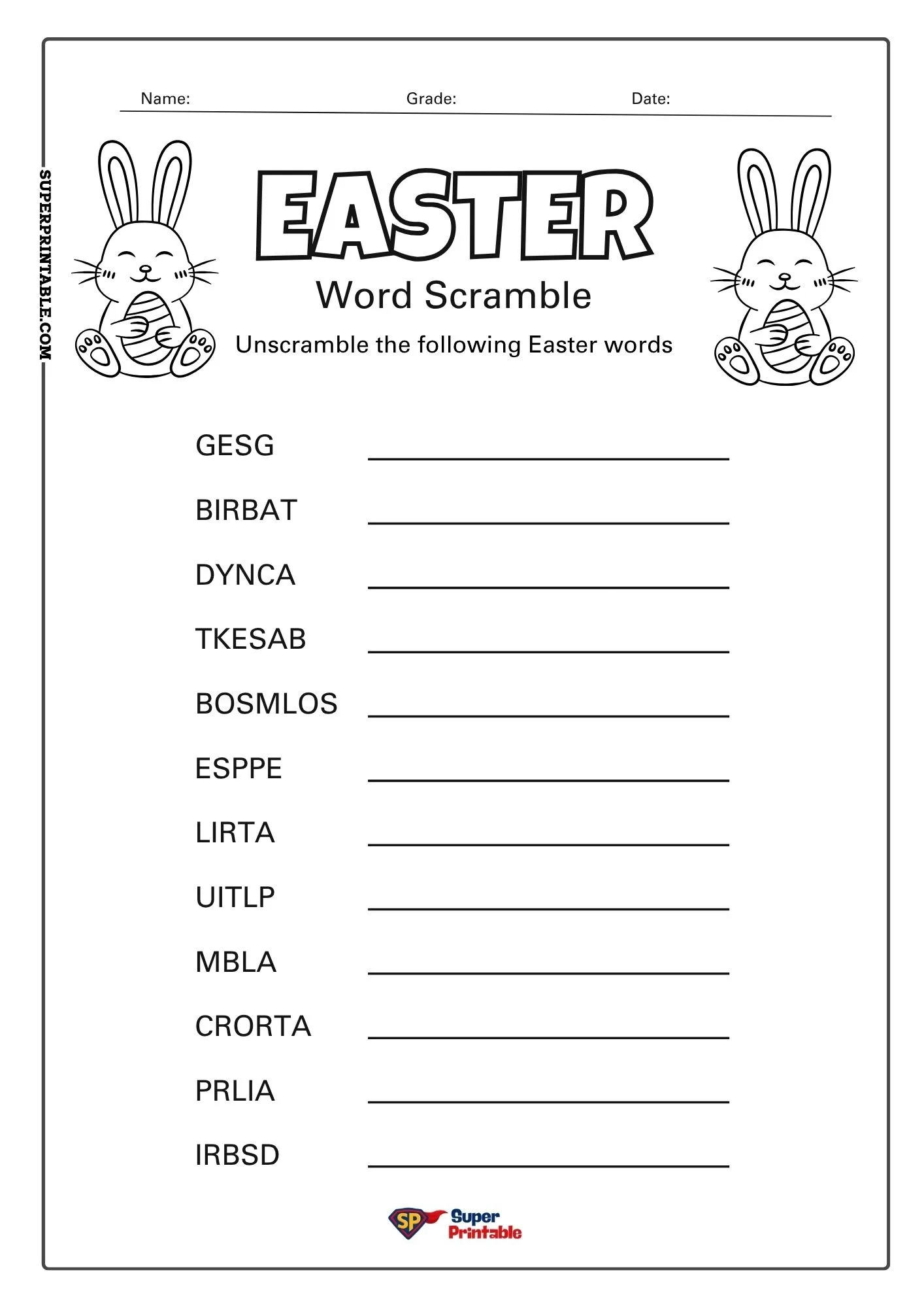 Easter Word Scramble Worksheet 2
