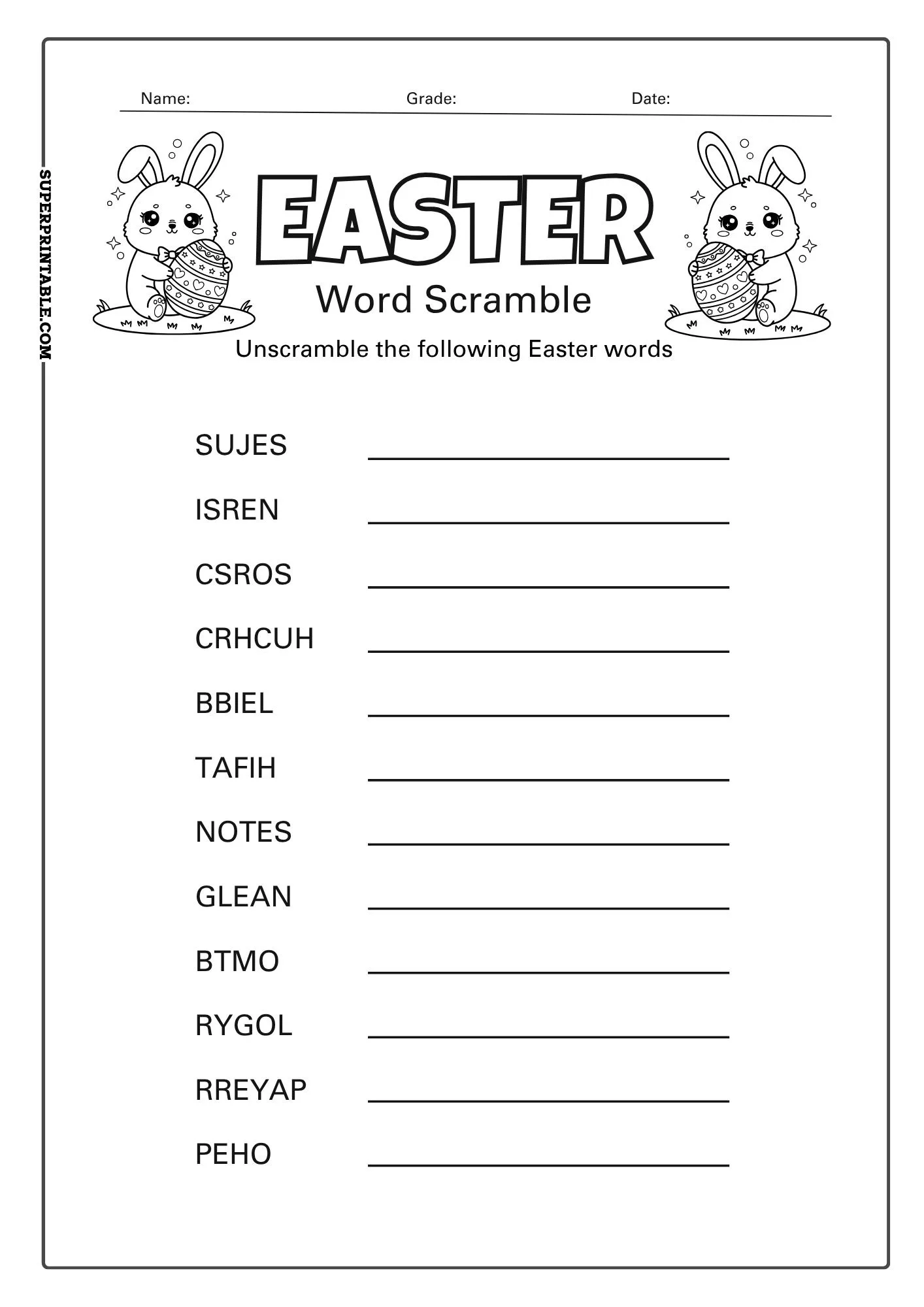 Easter Word Scramble Worksheet 3