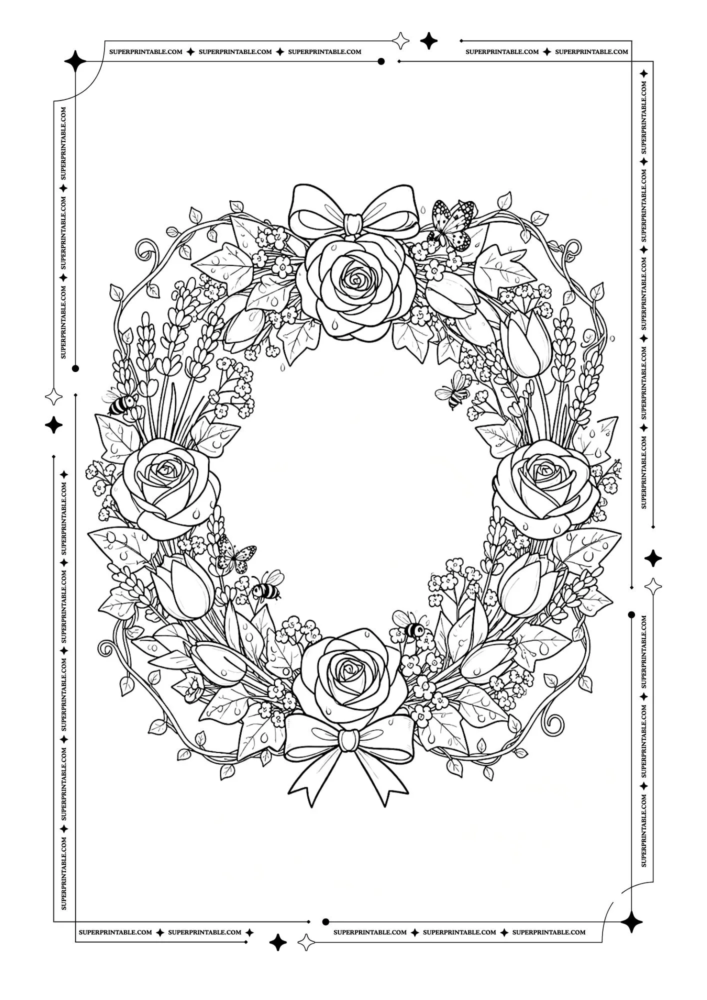 Flower Wreath Coloring Pages 1