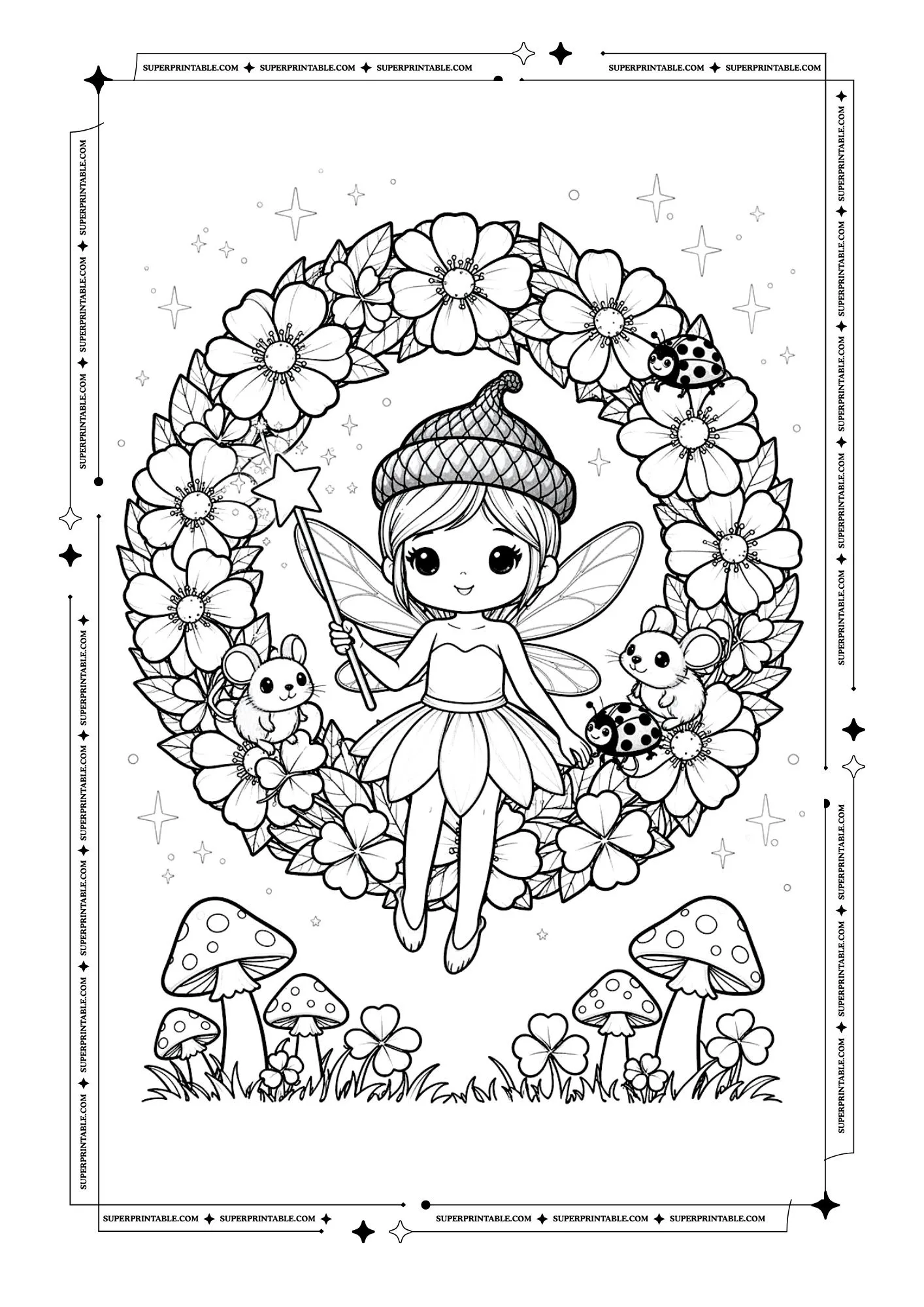 Flower Wreath Coloring Pages 7
