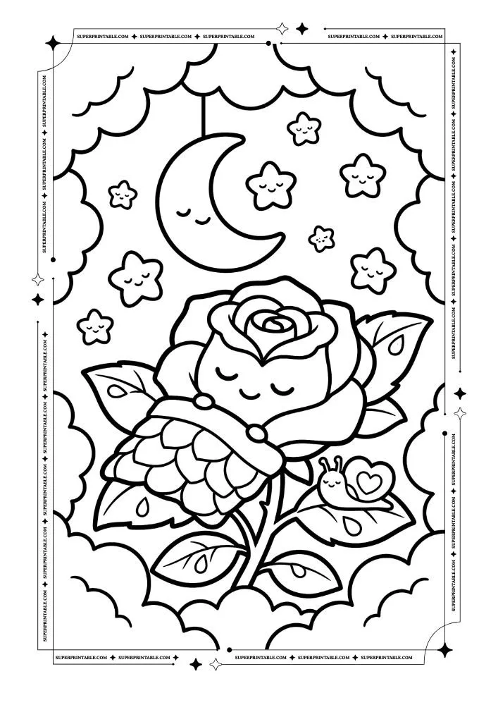 Flower and Heart Coloring Pages 1