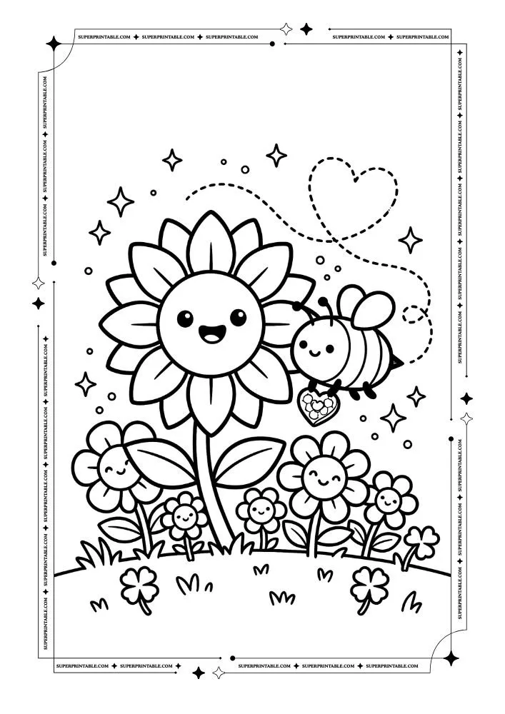 Flower and Heart Coloring Pages 2