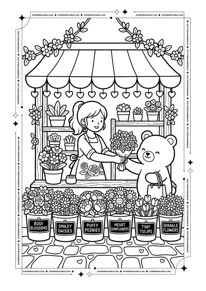 Flower and Heart Coloring Pages 4