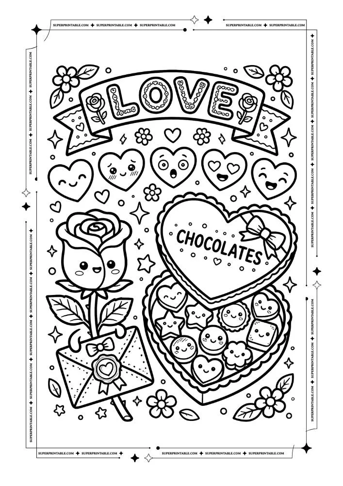 Flower and Heart Coloring Pages 9