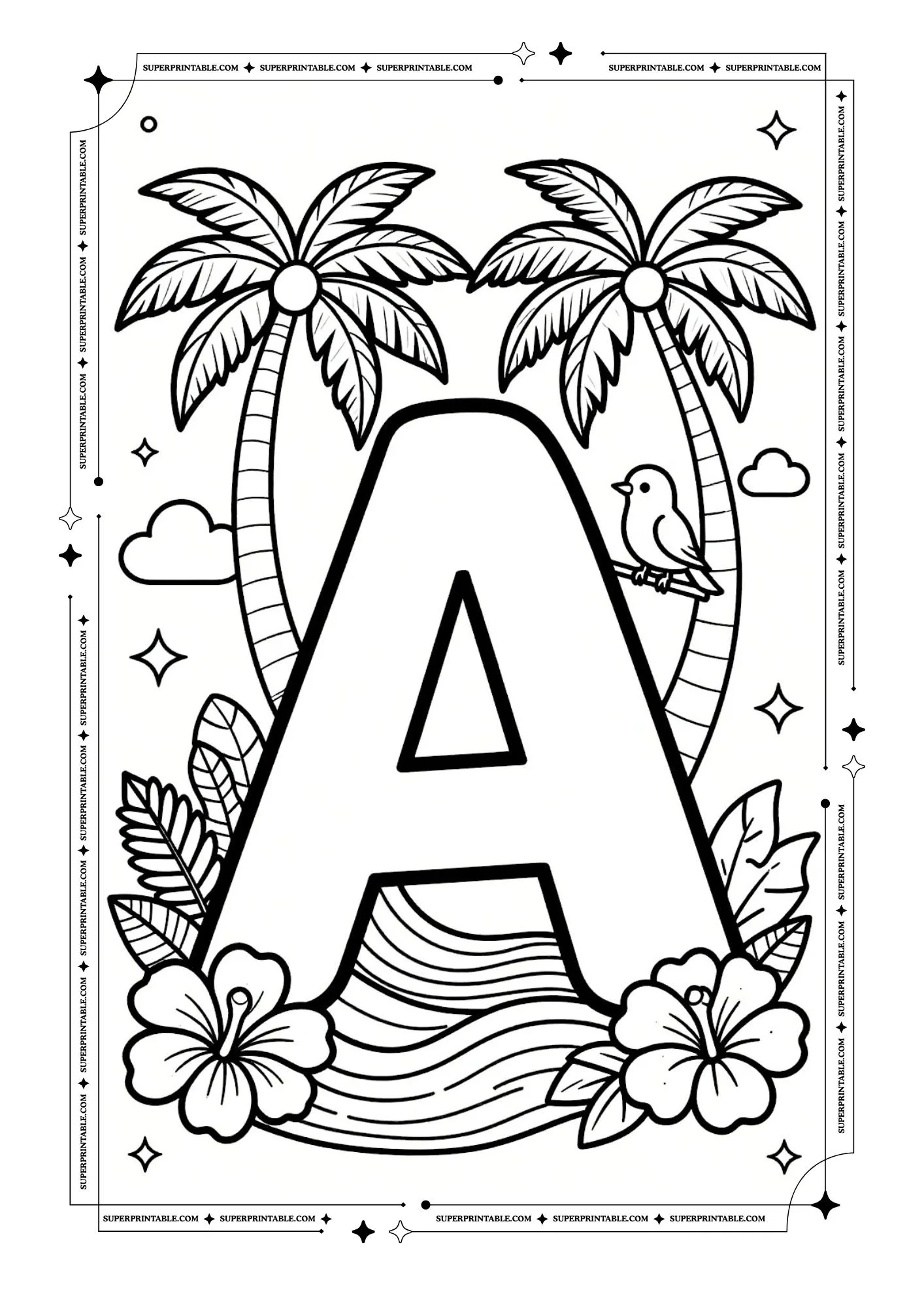 Island Adventure ABC Coloring Pages 1