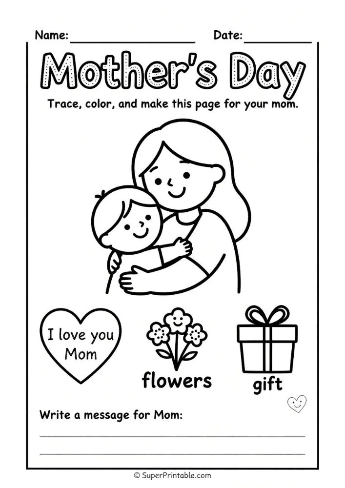 Mother's Day Coloring Activity Worksheet Pack 1