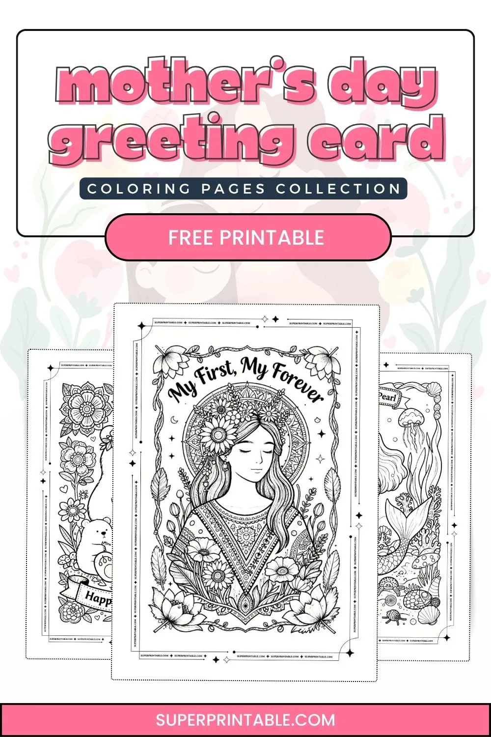 Mother's Day Greeting Card Coloring Pages Pinterest Image