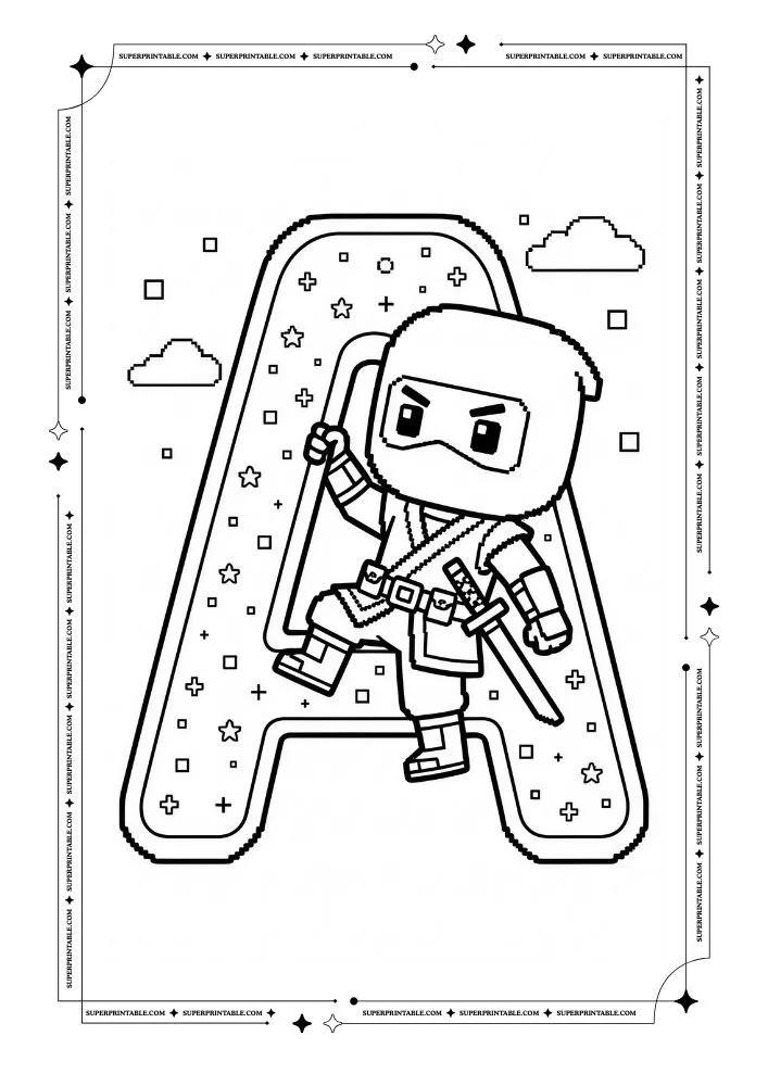 Ninja Alphabet Coloring Pages 1