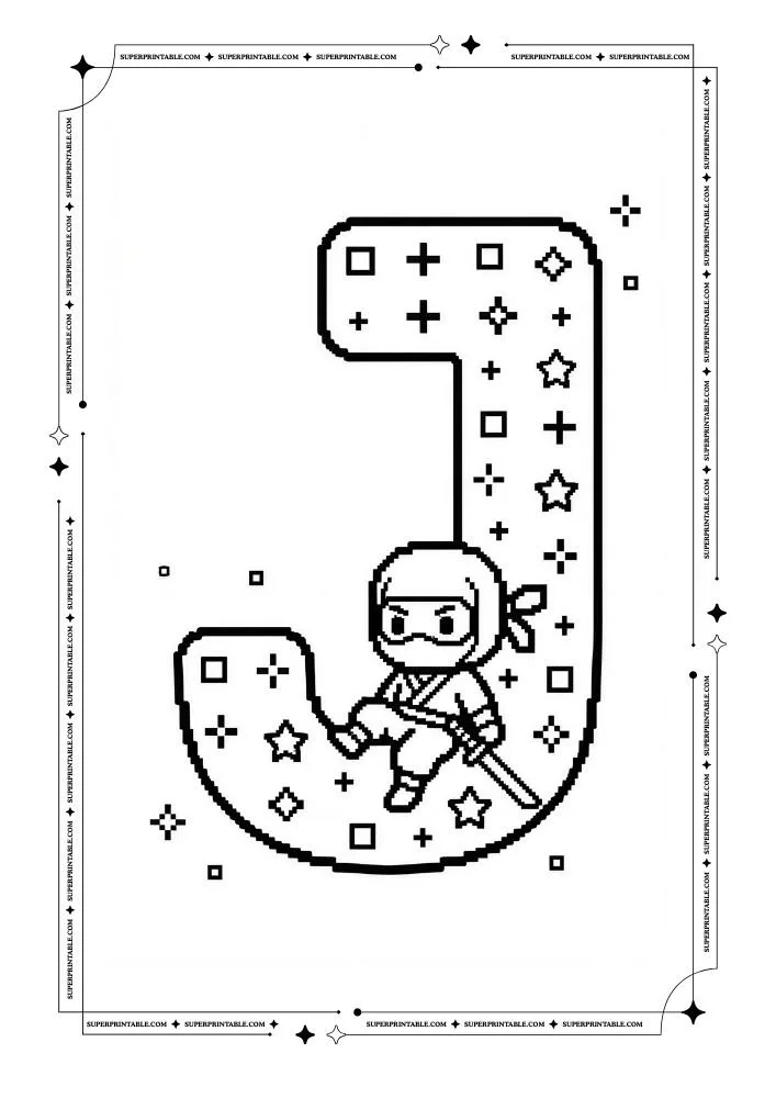 Ninja Alphabet Coloring Pages 10