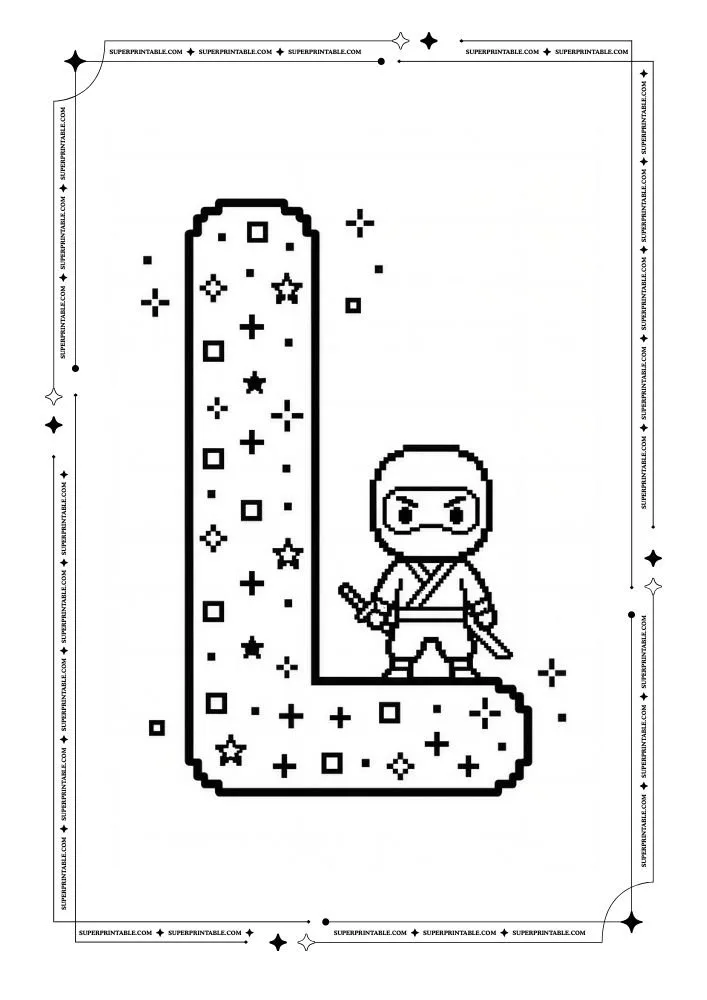Ninja Alphabet Coloring Pages 12