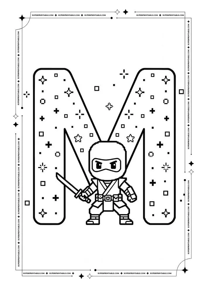 Ninja Alphabet Coloring Pages 13