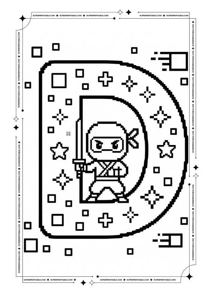 Ninja Alphabet Coloring Pages 4