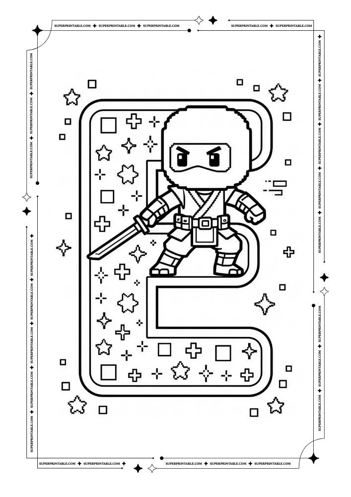 Ninja Alphabet Coloring Pages 5