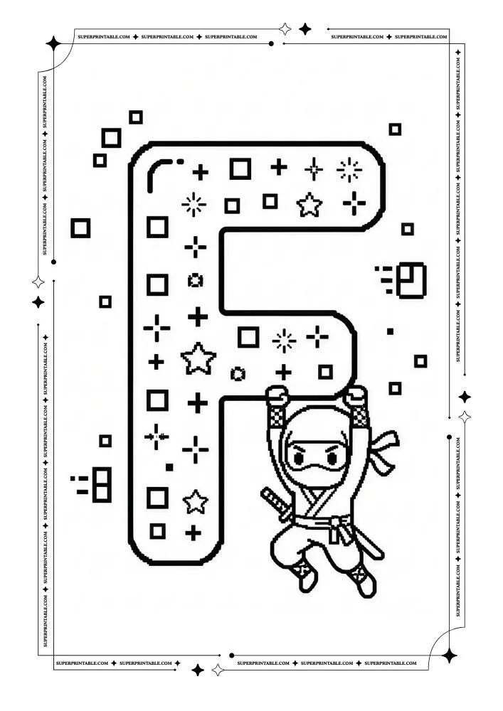 Ninja Alphabet Coloring Pages 6
