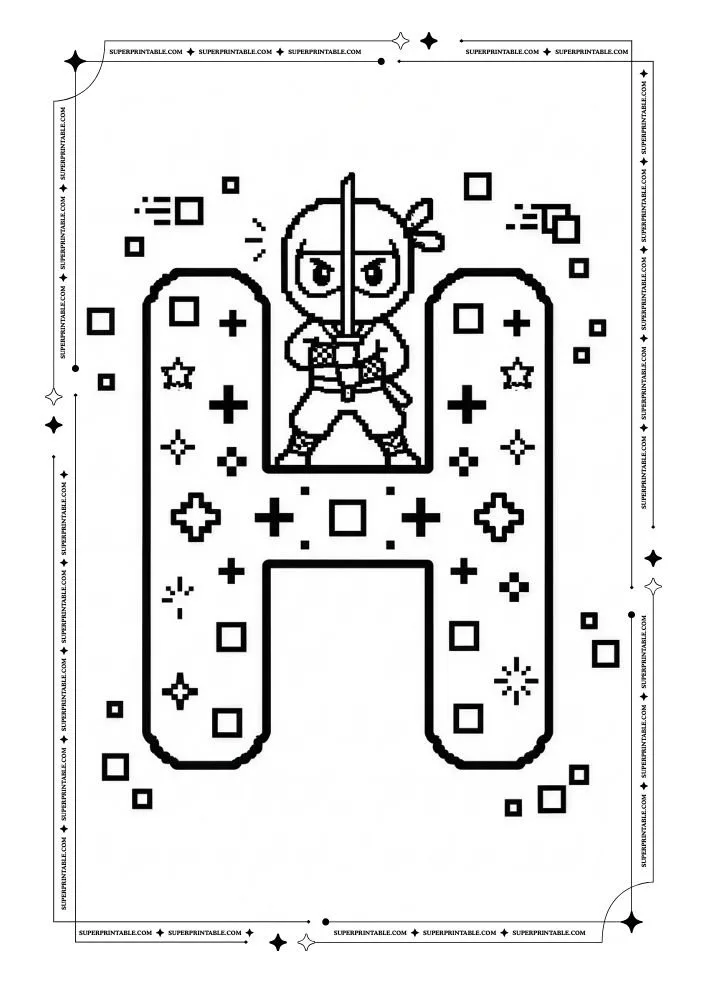 Ninja Alphabet Coloring Pages 8