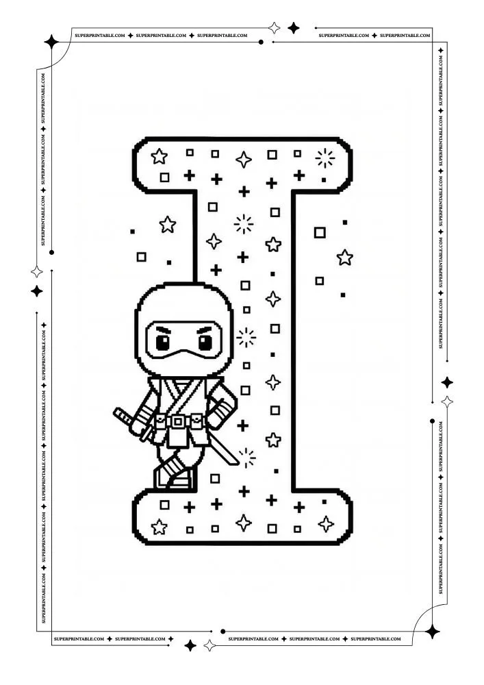 Ninja Alphabet Coloring Pages 9