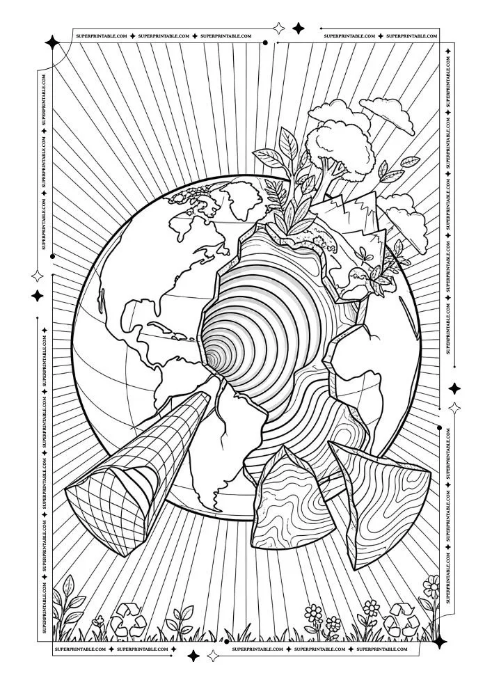 Optical Illusion Earth Day Coloring Pages 2