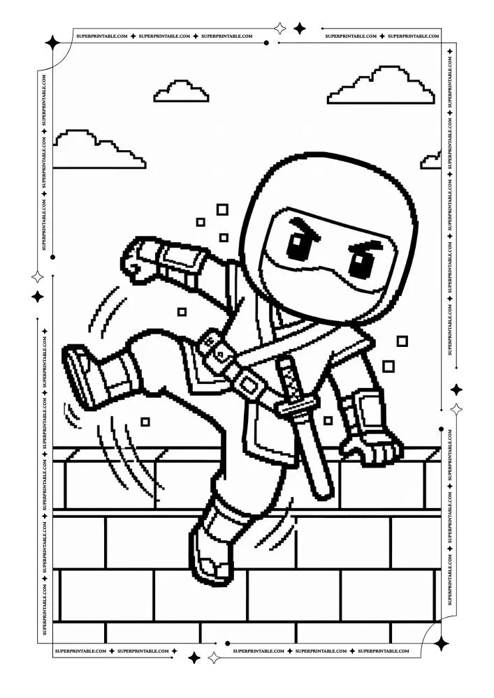 Pixel Ninja Coloring Pages 2