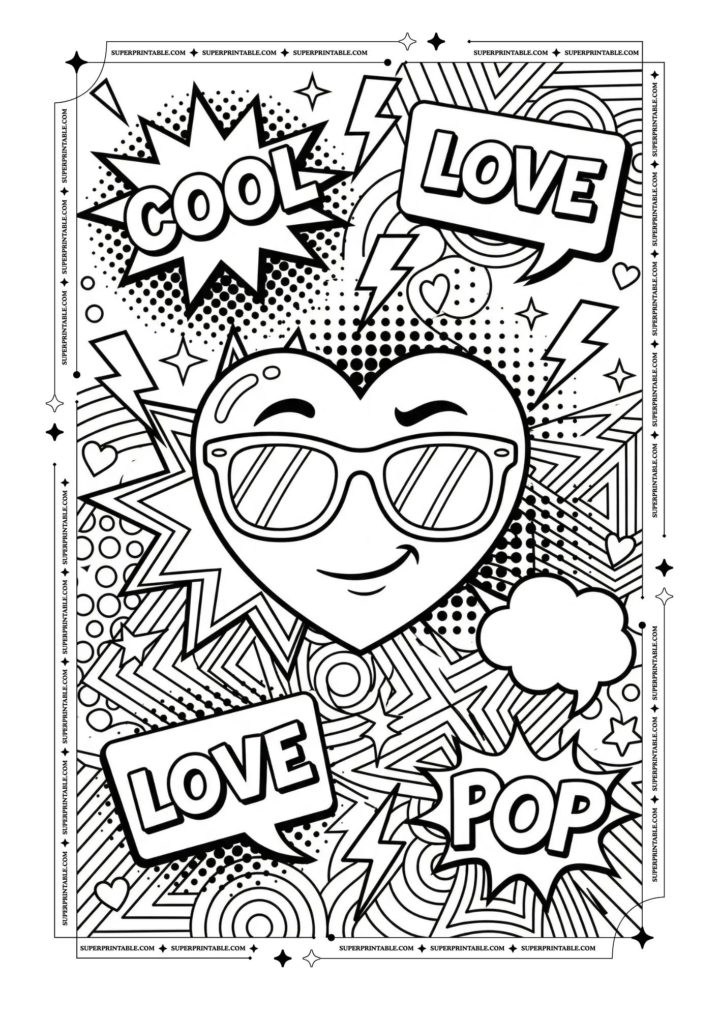 Pop Art Heart Coloring Pages 5