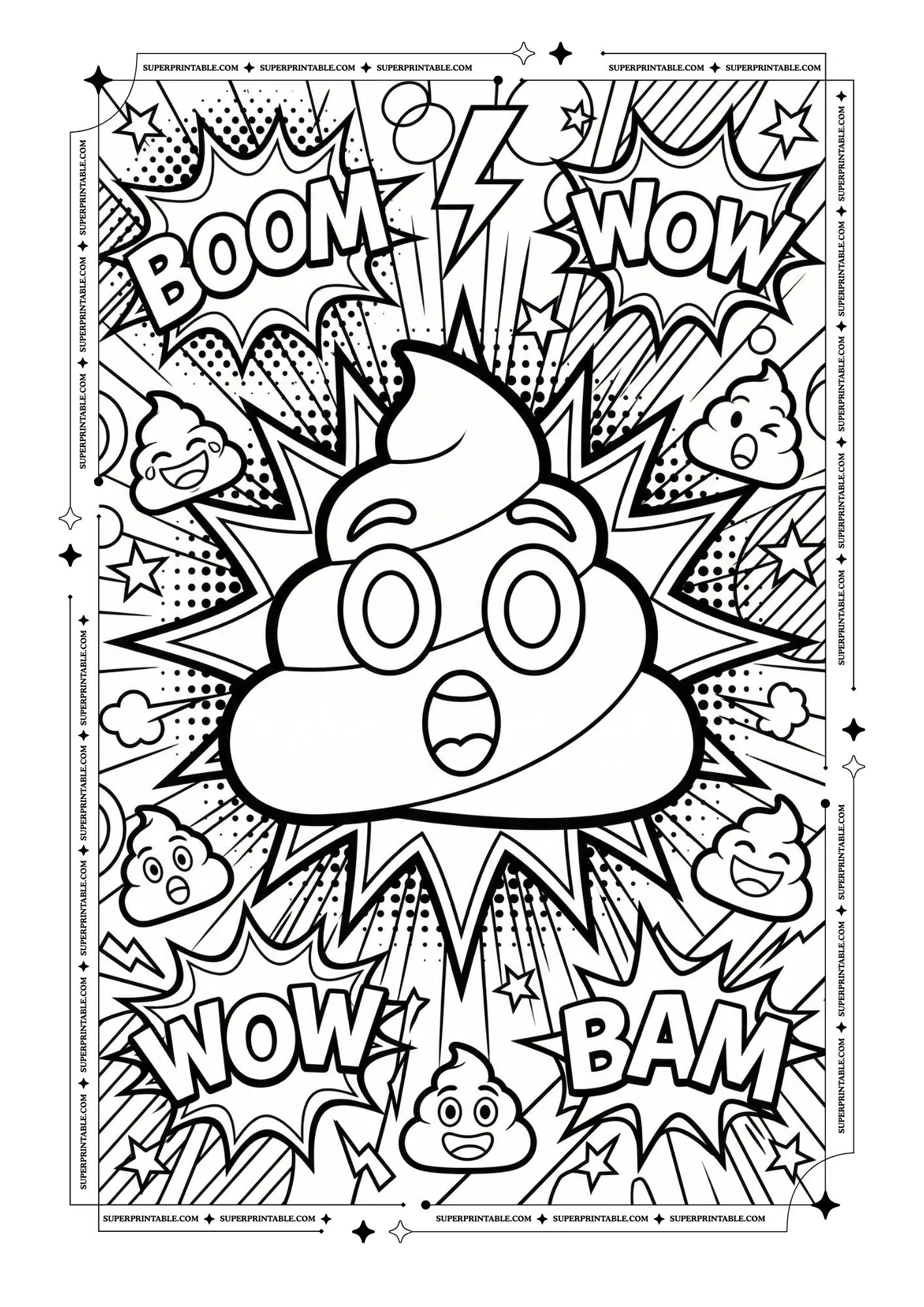 Pop Art Poop Emoji Coloring Pages 1
