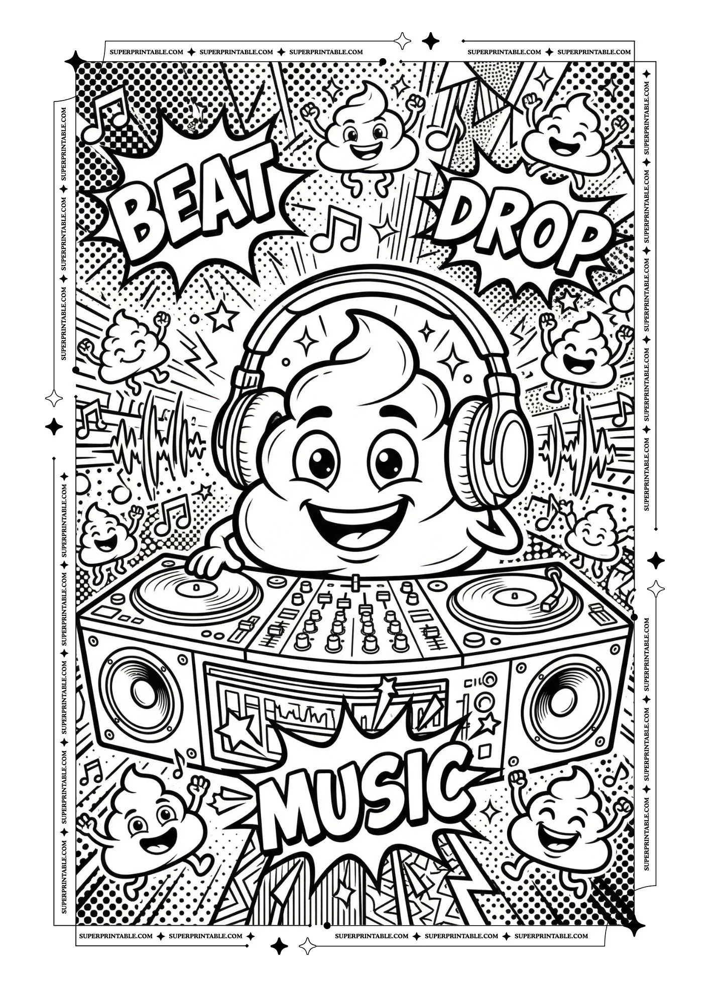 Pop Art Poop Emoji Coloring Pages 2