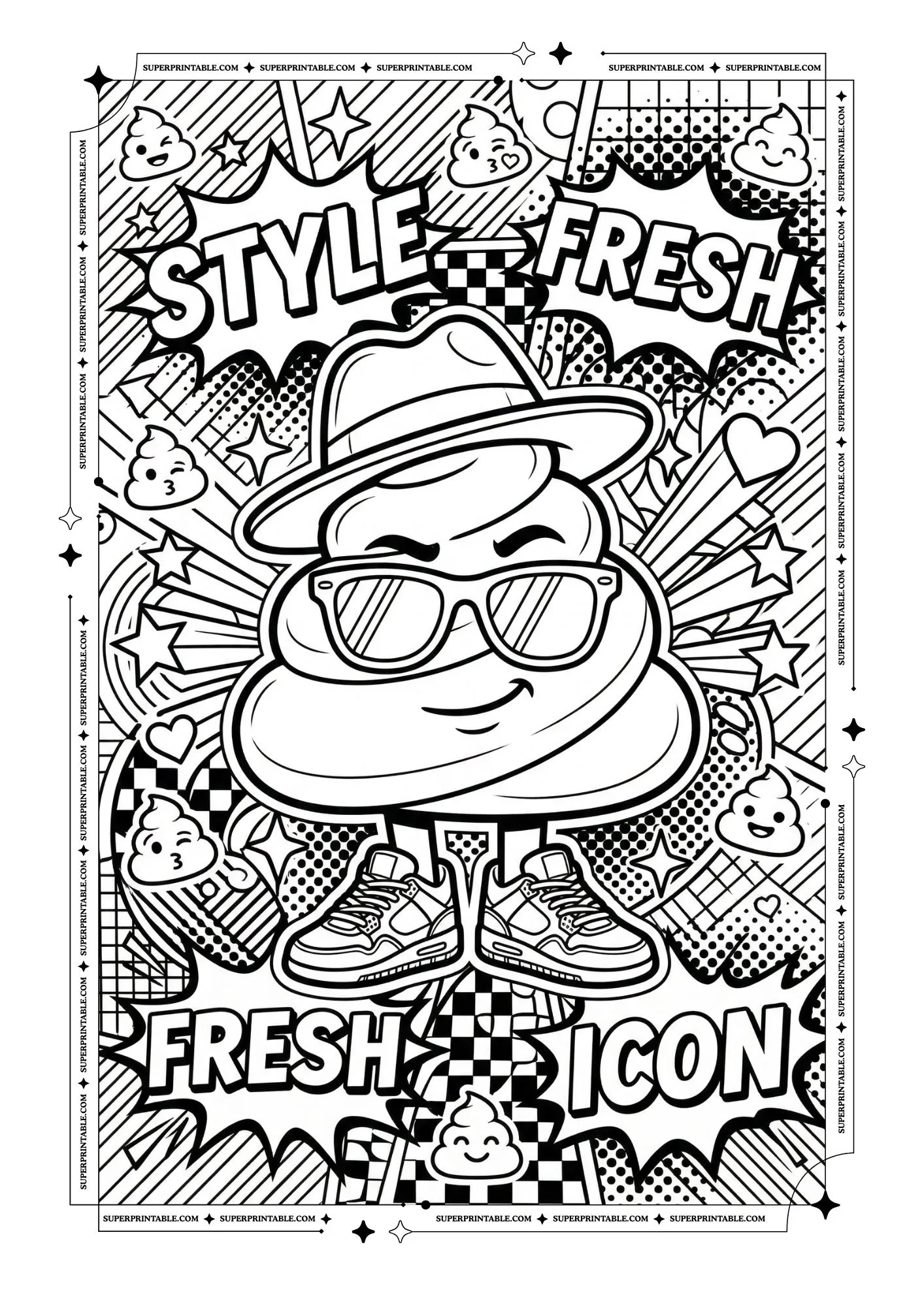 Pop Art Poop Emoji Coloring Pages 3
