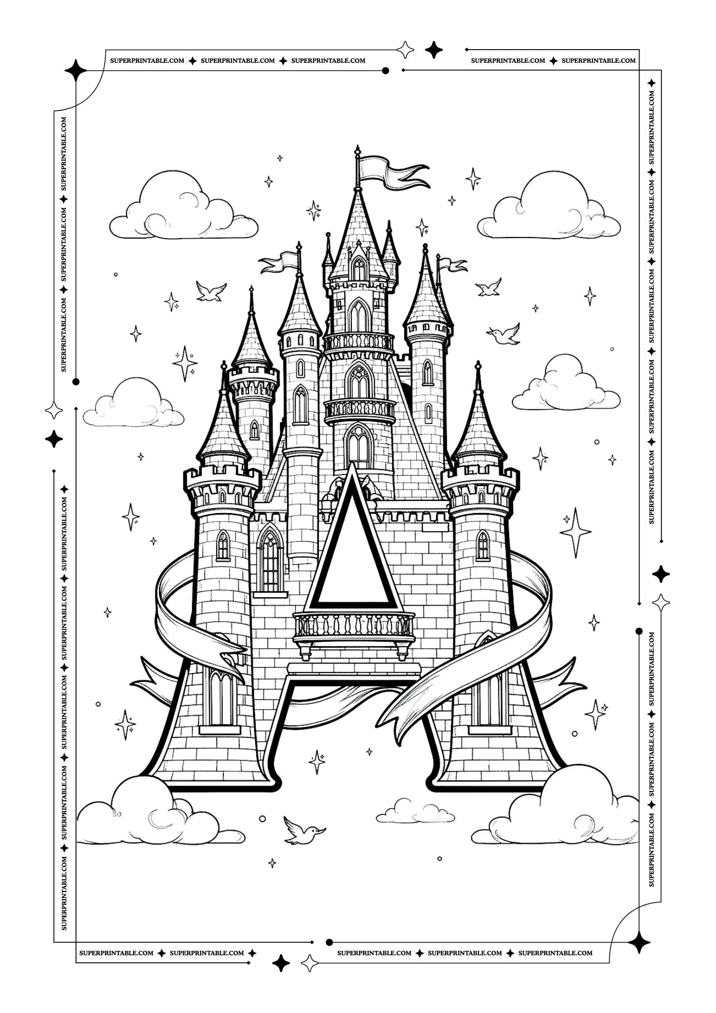 Royal Castle Alphabet Coloring Page 1