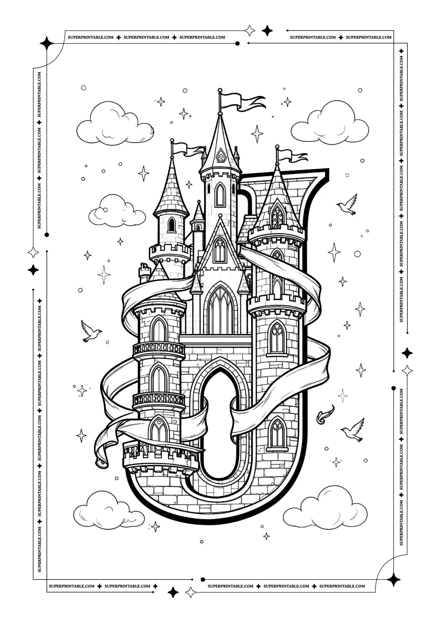 Royal Castle Alphabet Coloring Page 10