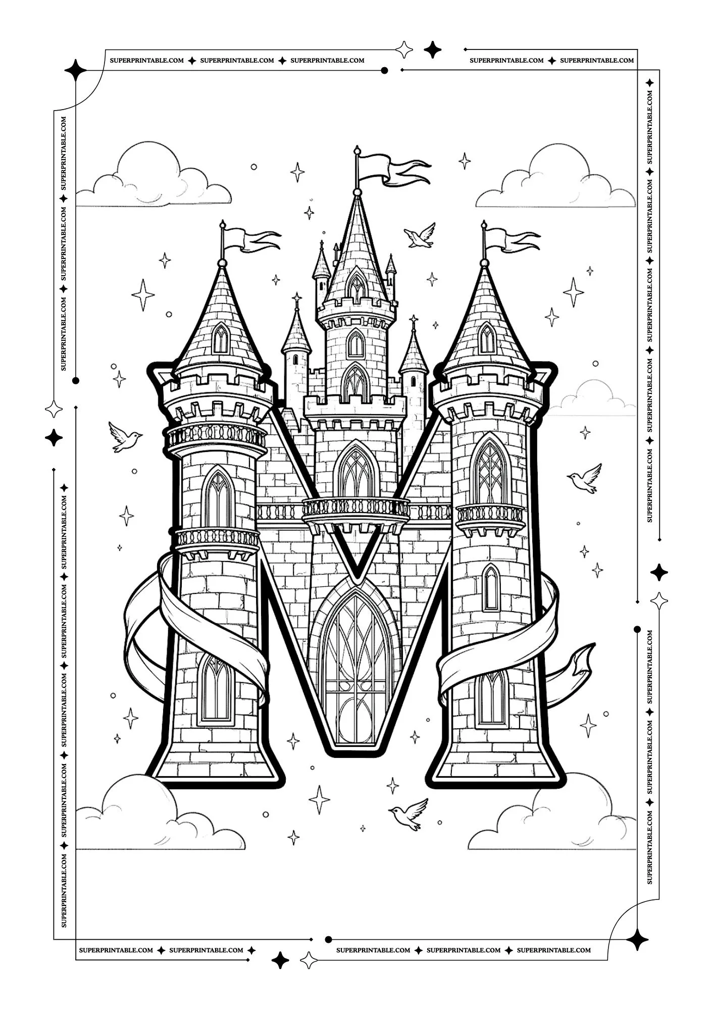 Royal Castle Alphabet Coloring Page 13