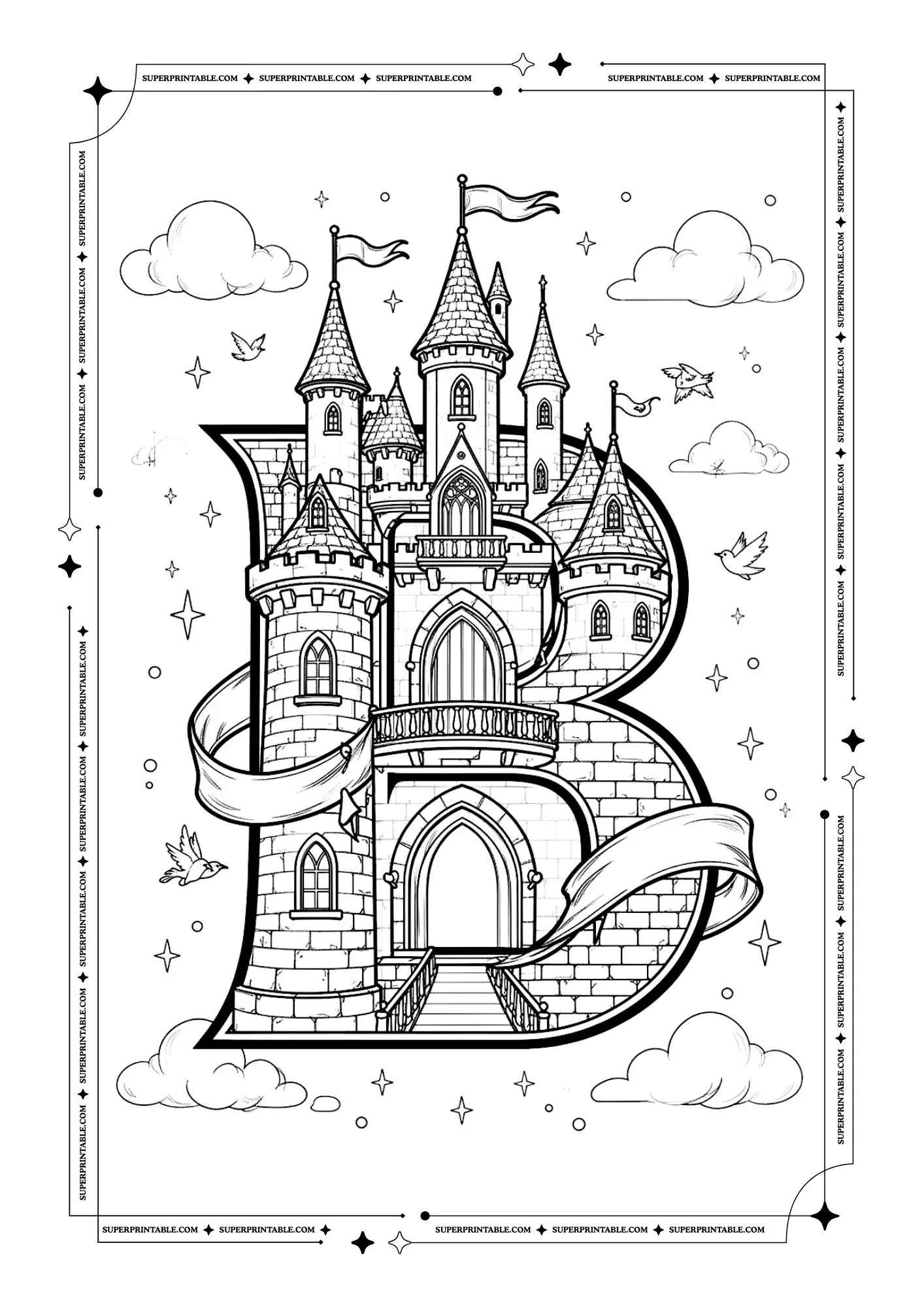 Royal Castle Alphabet Coloring Page 2