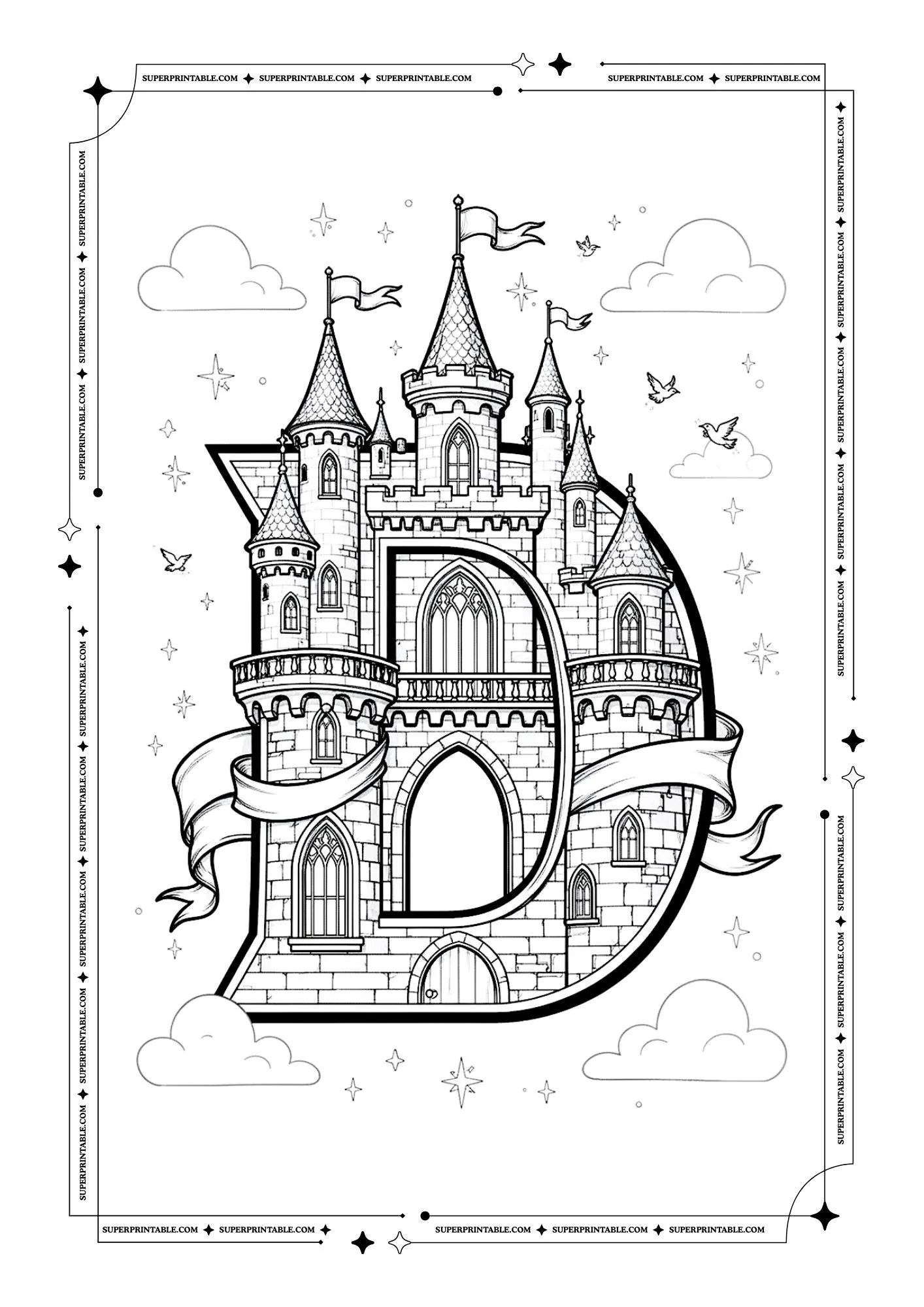 Royal Castle Alphabet Coloring Page 4
