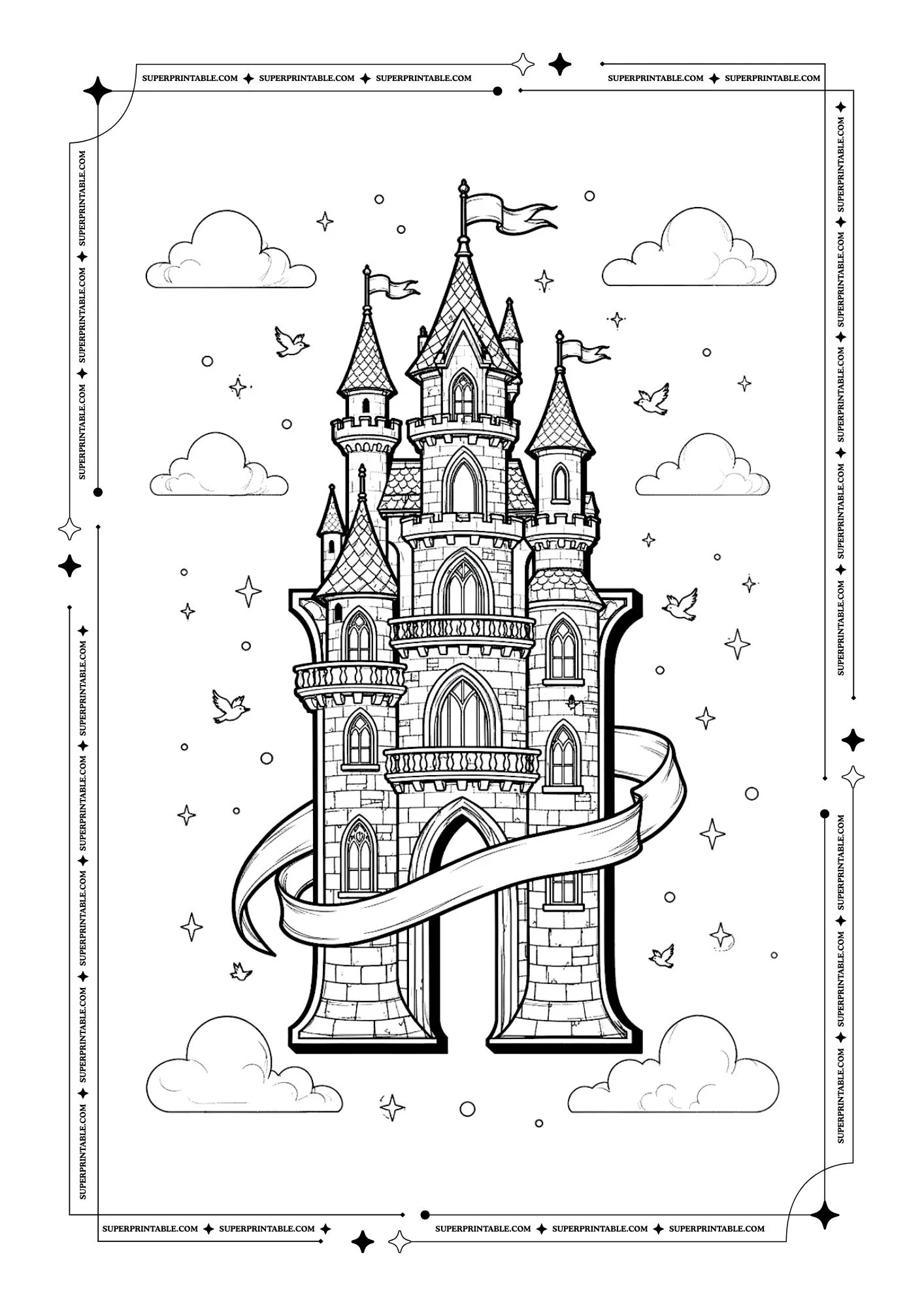 Royal Castle Alphabet Coloring Page 9
