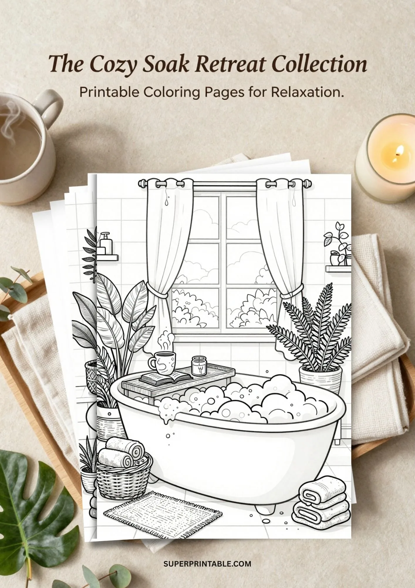 The Cozy Soak Retreat Coloring Sheets 1