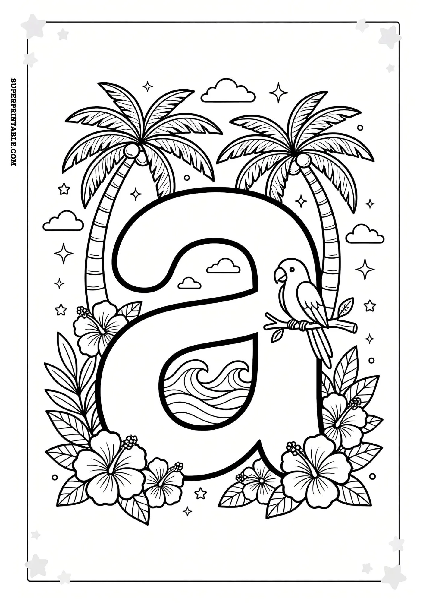 Tropical Paradise Lowercase ABC Coloring Pages 1
