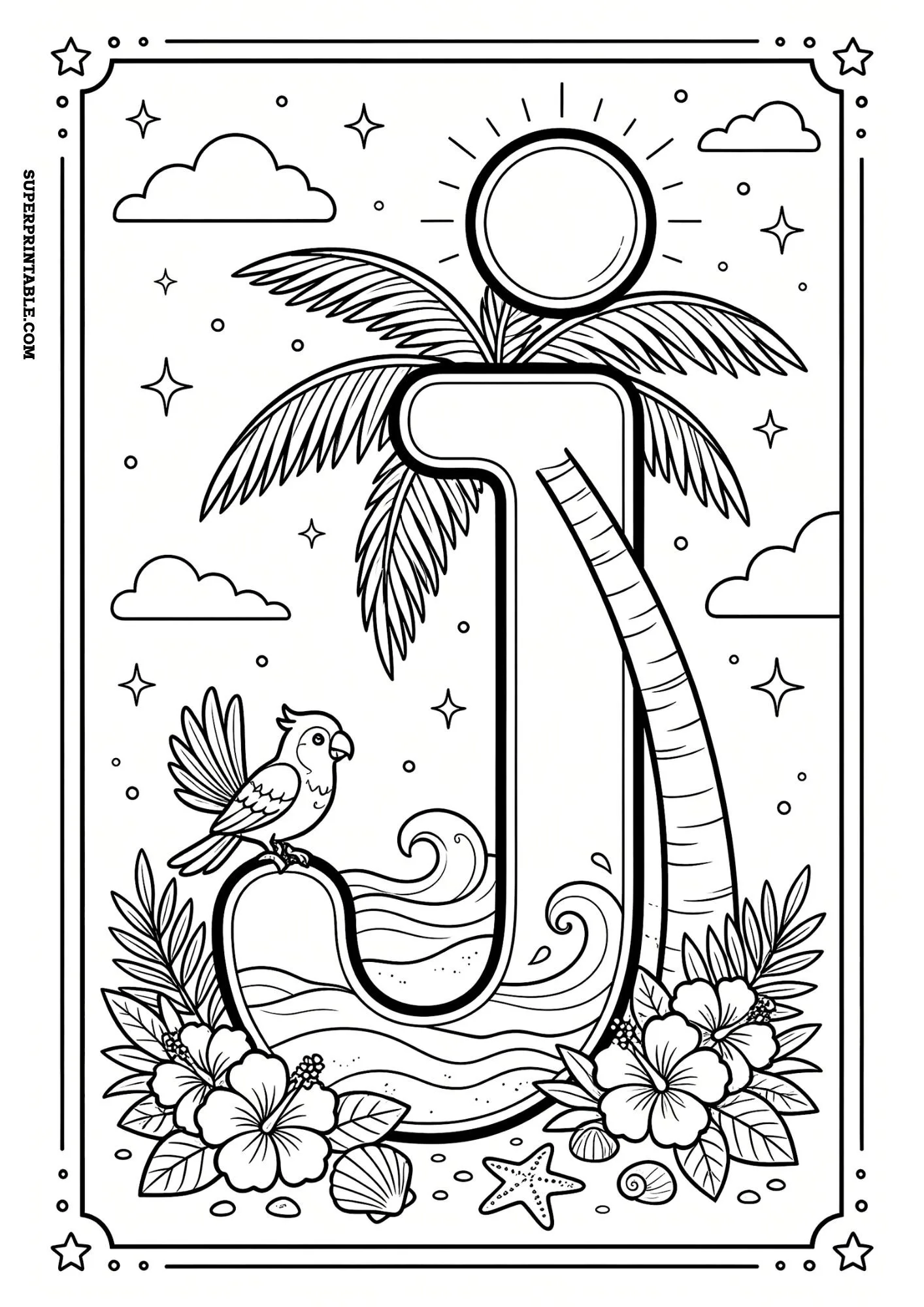 Tropical Paradise Lowercase ABC Coloring Pages 10