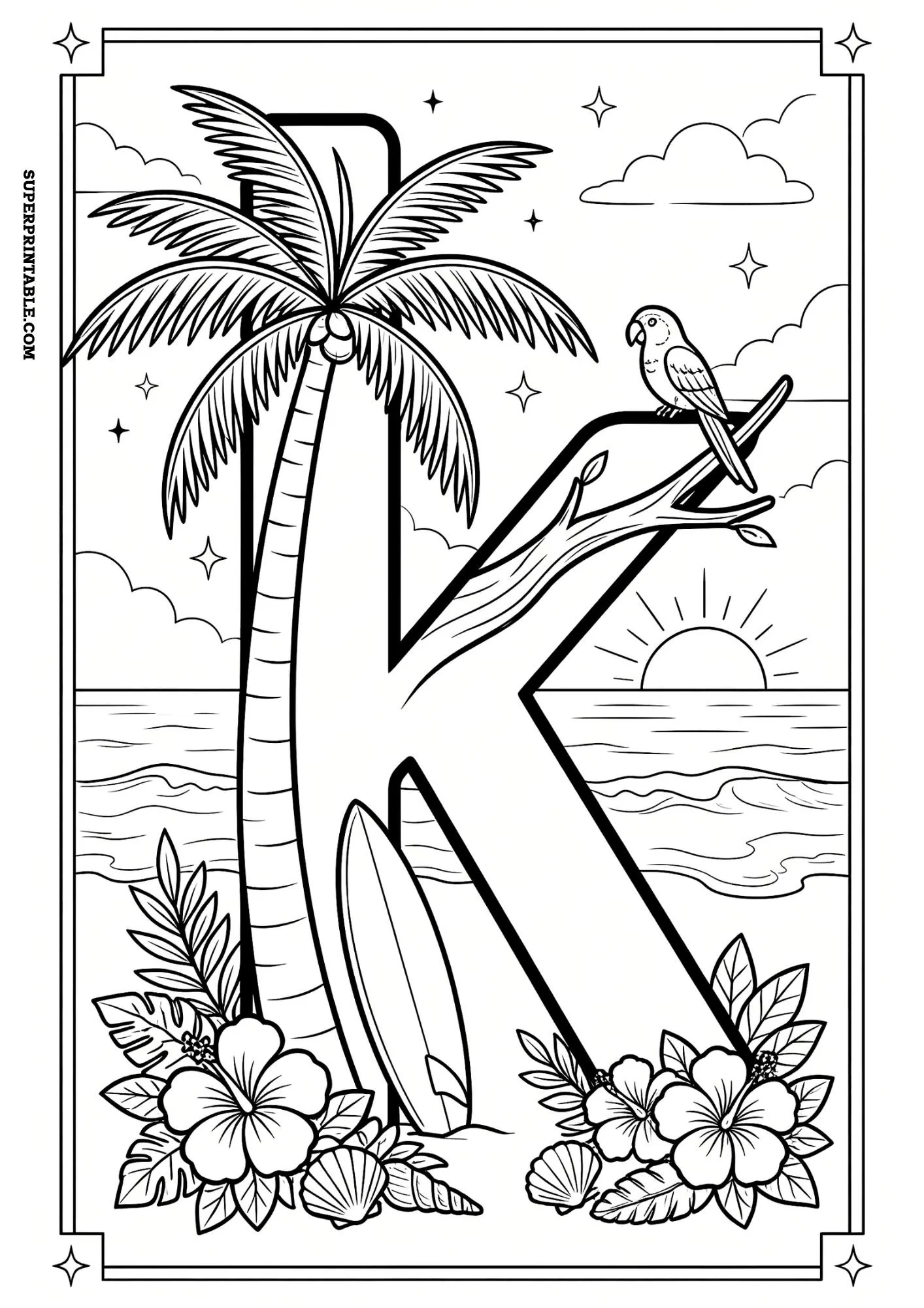 Tropical Paradise Lowercase ABC Coloring Pages 12