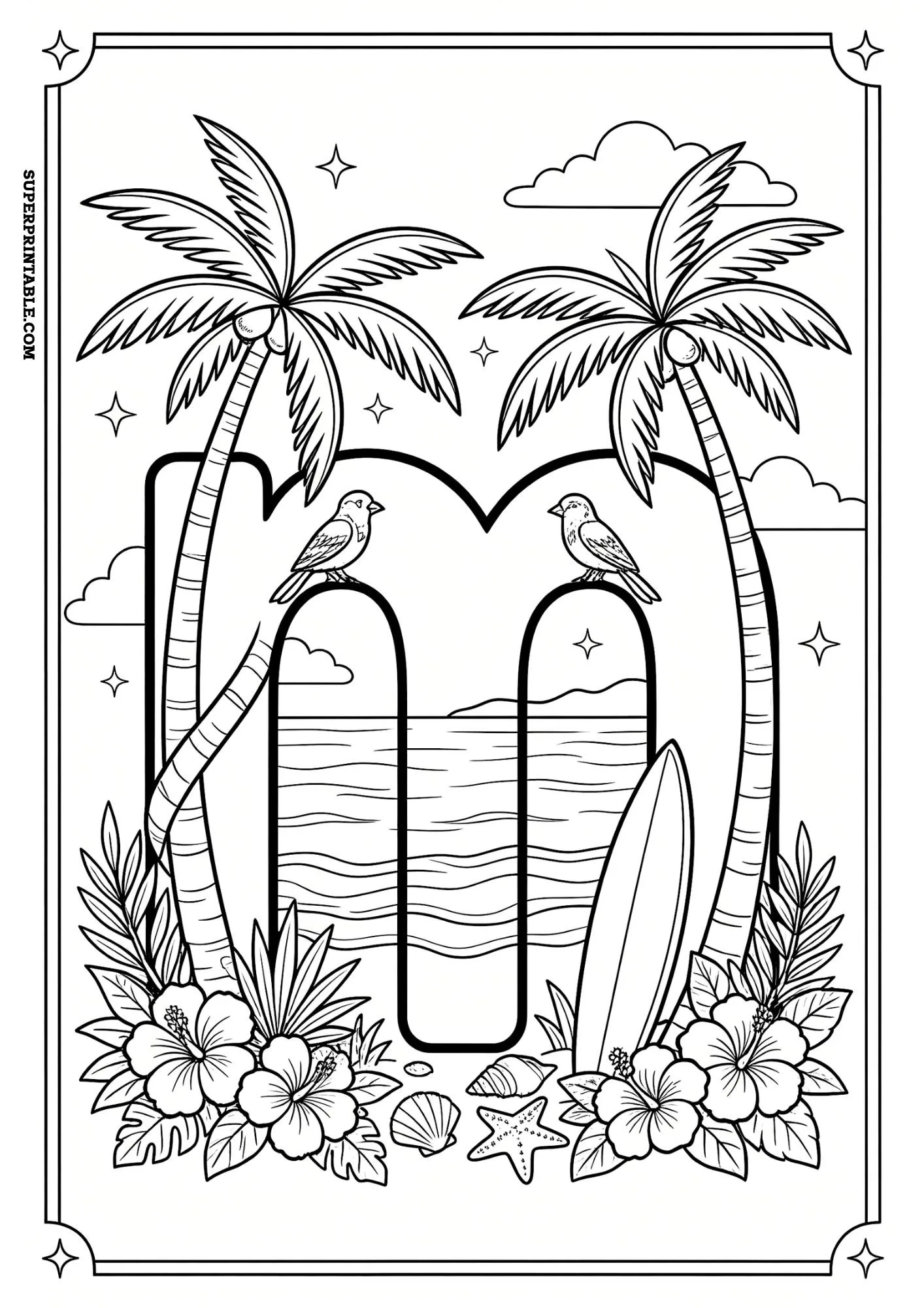 Tropical Paradise Lowercase ABC Coloring Pages 13