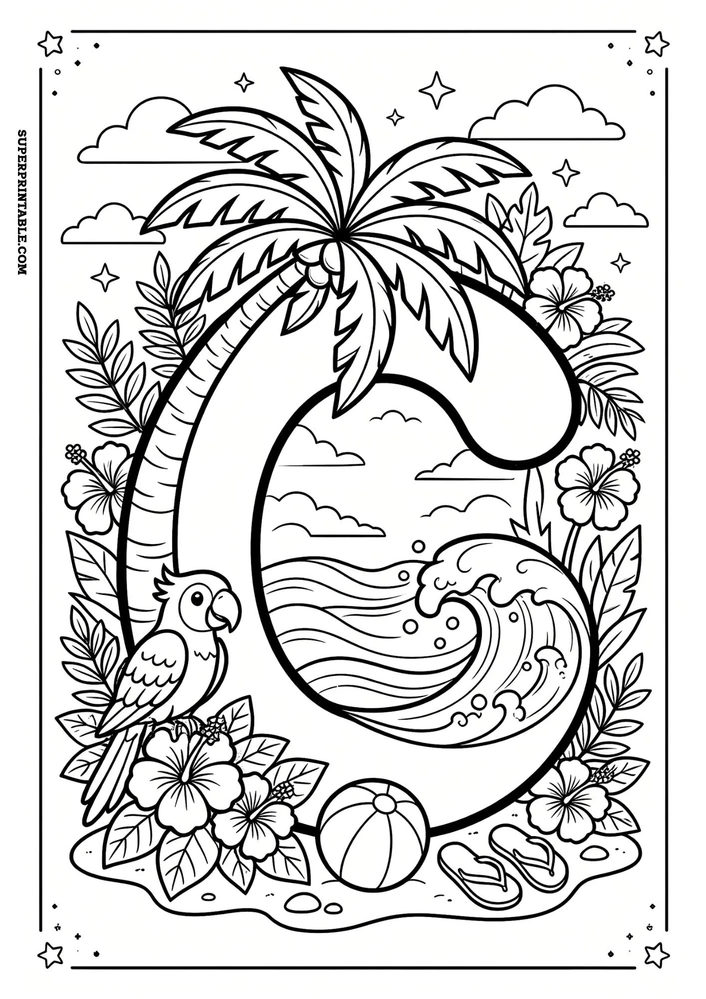 Tropical Paradise Lowercase ABC Coloring Pages 3