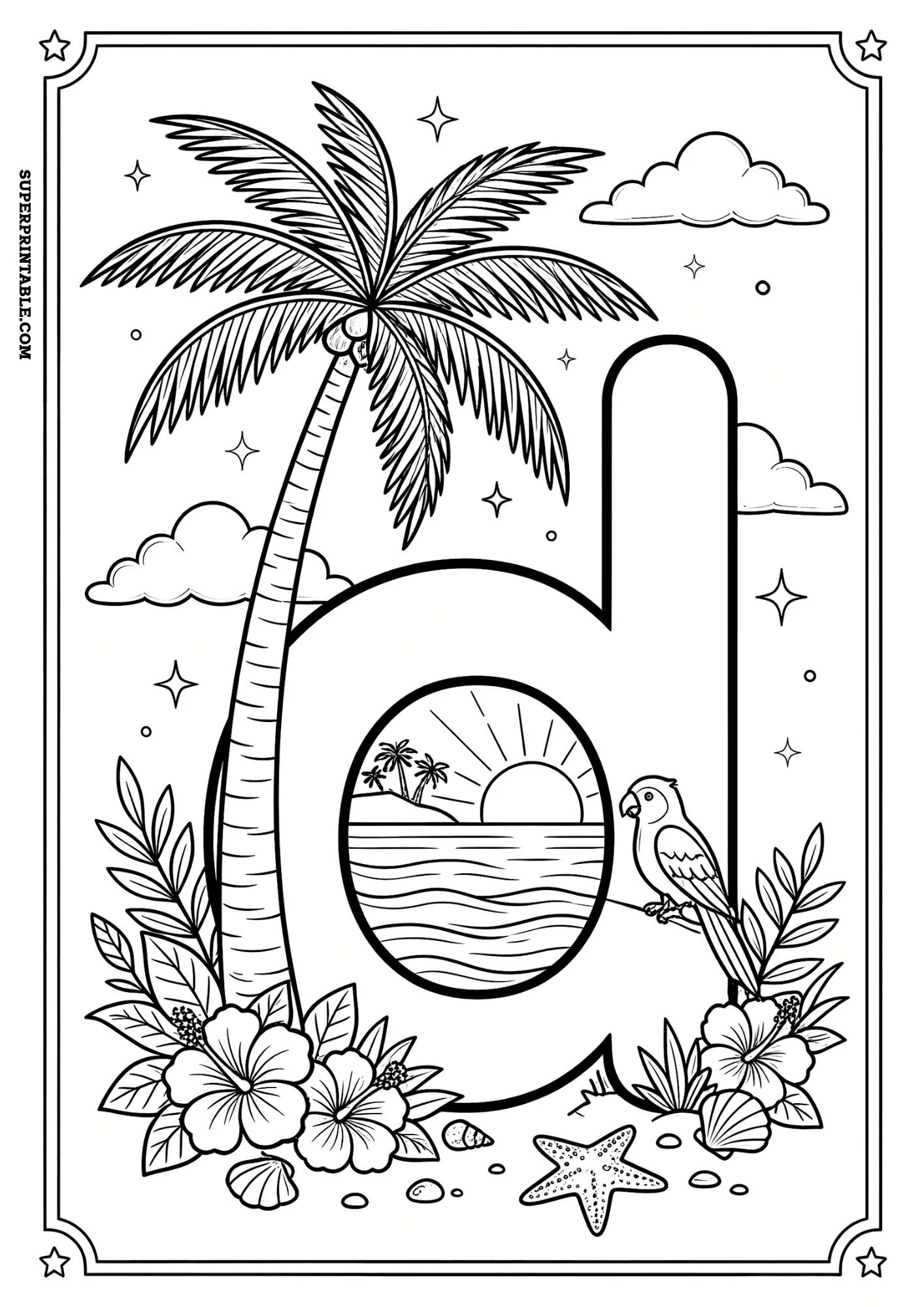 Tropical Paradise Lowercase ABC Coloring Pages 4